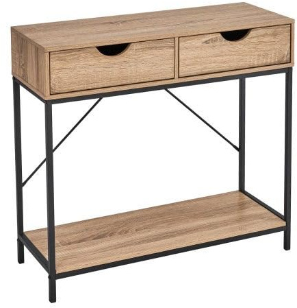 LOLAhome - Consola Urban Laminado Natural con 2 cajones y Estante de 80x75x30 cm. Estilo Industrial Robusto Que combina Madera y Metal Negro para organizar tu Entrada con Las Tendencias.