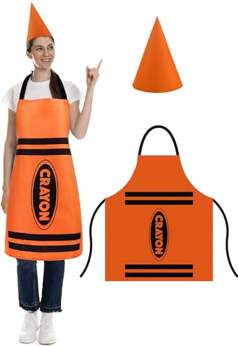 IHLOOTD Disfraz de Crayón con Sombrero en Punta,Delantal de Lápices de Colores,Gorro Cónico de Enanos Divertidos,Disfraz Crayón para Adultos,Accesorios Disfraces para Fiestas Temáticas,Carnaval