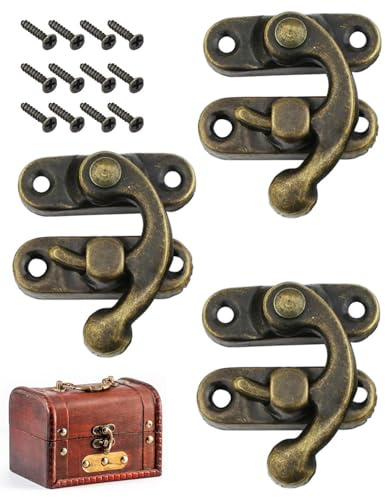 LEEQBCR 3 juegos de candado antiguo cierre de tensión retro cierre rápido gancho retro cerrojo para muebles, cajas de madera, cajas de joyas, bronce