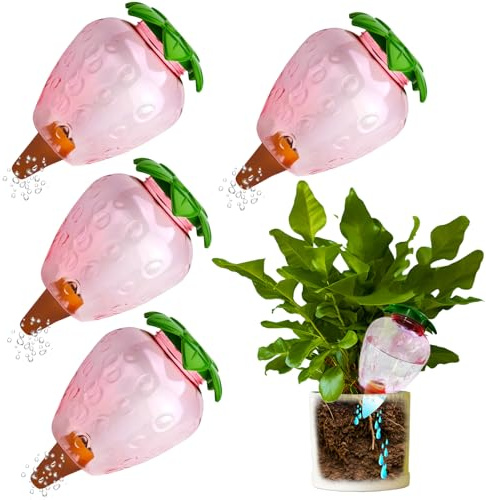 Shyllin Sfere per Irrigazione – Confezione da 4 Globi per Irrigazione Piante, Sfere Irrigazione Piante, Palline per Irrigazione per Giardini e Balconi, Perfette per l'Uso Durante Le Vacanze (Fragola)