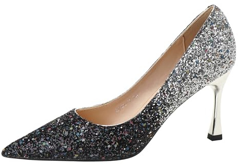 Gueploer Zapatos De Tacón Alto con Brillo para Mujer Tacón De Aguja De 8,5 Cm Puntera Puntiaguda Degradado para Bodas, Fiestas, Banquetes Y Uso Diario,C,38 EU