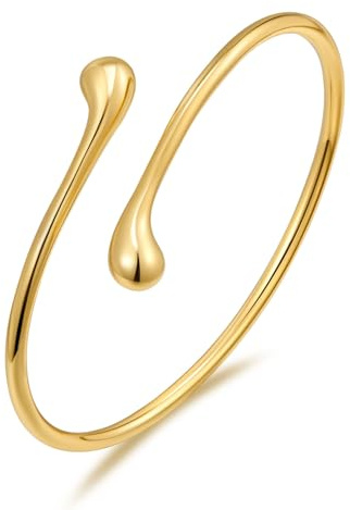 Pulsera de brazo abierto de lágrima de aleación chapada en oro para mujeres, banda de brazo superior ajustable lisa pulida minimalista, elegante joyería de brazo liso para fiesta de playa desgaste dia