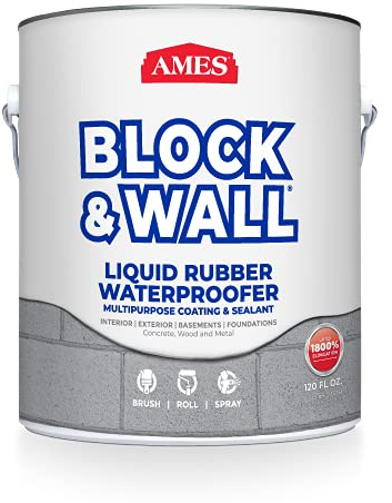 Ames Block & Wall™ Liquid Rubber Waterproofer Multi-Purpose Coating & Sealant - 1 Gallon - Perfect to Use As Concrete Sealer and Waterproofer for Basements and Foundations - Made in The USA, White