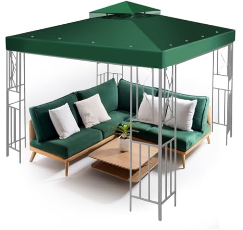 Flexzion 20 x 20 cm lusthus, baldakin, ersättningstopp, vattentätt skydd – utomhus, lusthus, baldakin, dubbelnivå, UV30 skydd för baldakiner, trädgård, uteplats, gårdstält (grön)