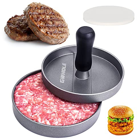 Gwhole Pressa per Hamburger Pressa Stampa in Alluminio + 100 Dischi Antiaderenti, Perfetto per BBQ