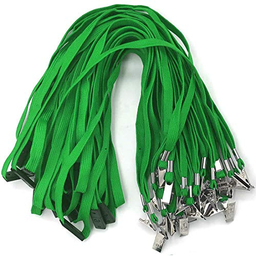 Bird Fiy Lanyards Breakaway Bulk Black Lanyards Neck Flat Safety Badge Lanyard Bulldog Clip (Green, 25 PCS)