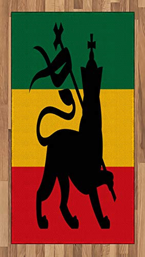 ABAKUHAUS Rasta Teppich, Judah Lion Reggae Flagge, Deko-Teppich Digitaldruck, Färben mit langfristigen Halt, 80 x 150 cm, Gelb Schwarz