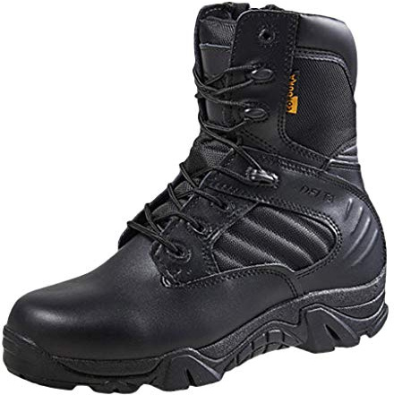 Wygwlg Botas de combate de cuero negro para hombre Botas tácticas del ejército de altura media Botas militares duraderas de la selva Botas de combate de acción,Black-43