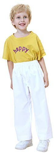 TOPTIE Adult Kids Karate Pants Martial Arts Pants Student Karate Gi Pants-White-Size 2