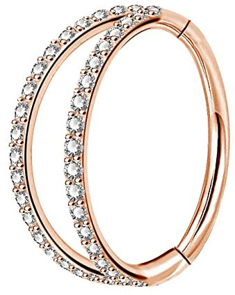 OUFER Body Piercing Helix Earrings Hoop Double Line Clear CZ Paved Septum Ring Cartilage Earrings 16G 316L Stainless Steel Daith Earring Helix Piercing Jewellery