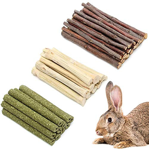 Coniglio Giocattolo da Masticare, 3 tipi Bastoncini da Masticare Coniglio, Bastoncini di Mela Naturali, per Coniglietto Criceto Cincillà Porcellino d'India Gerbilli da Masticare (300g)