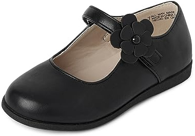 The Children's Place Girls And Toddler Closed Toe Maryjane Mary Jane Flat, Black Flower, 11 Toddler US