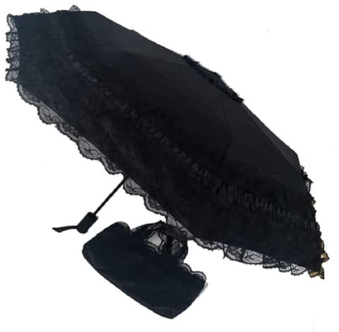 Ruoxian Black Princess Lace Folding Umbrella with UV Protection, Auto Open/Close, 40-Inch Diameter