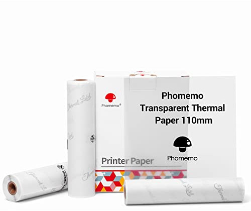 Phomemo Transparent Adhesive Thermal Sticker Paper Printer Paper 107mm, Compatible With Phomemo M04S/M04AS Sticky Note Printer, Black Text, 3 Rolls, Suitable For Notes, List, Pattern, Sticker
