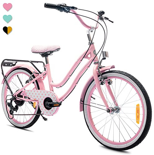 sun baby Mädchenfahrrad 20 Zoll Radgröße Heart Bike zur Auswahl 6 Gang Shimano Kinderfahrrad Kinderrad für Mädchen von 6 bis 10 Jahre verstellbare (Rosa, 20 Zoll)