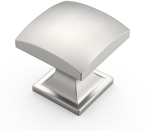Amerdeco 10 Pack 1-1/3 Inch Brushed Satin Nickel Cabinet Knobs and Pulls - Single Hole Round Drawer Knobs for Bathroom Cabinets K0014