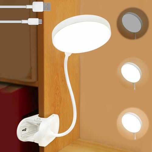 Sporgo Lampada da lettura da letto, lampada a morsetto a LED con touch, dimmerabile, 3 colori, lampada da scrivania ricaricabile USB, lampada da letto per bambini, con oca flessibile a 360°, per