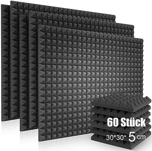 60 unidades de espuma acústica de 30 x 30 x 5 cm para pared estudio, podcasts, estudios de grabación, oficina, acústica, 60 unidades