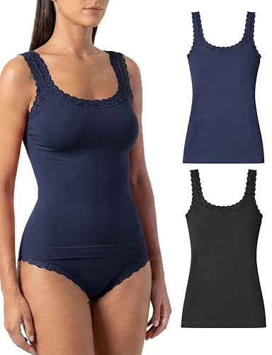 Risalti Débardeur Femme en Microfibre Épaule Large 3 pièces - Debardeur Femme Élégant, Plus Doux Que Le Debardeur Femme Coton, Caraco Femme sans Couture, sous-vêtements Femme -Made in Italy