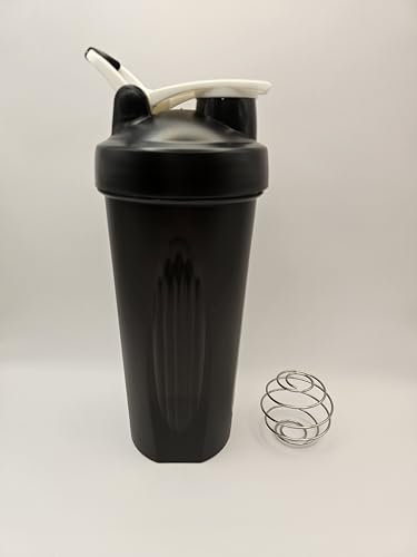 Protein Shaker Bottle Gym Bottle Protein Bottle with Metal Ball Included 600ml Supplement Shaker (Black)