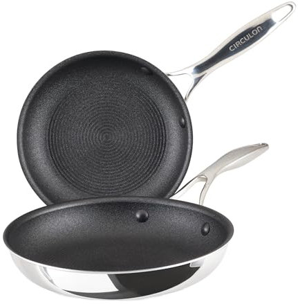 Circulon Scratch Defense Stainless Steel Frying Pan Set with Extreme Non Stick: 22cm x 25cm Non Stick Frying Pan Set, Induction and All Hob Suitable