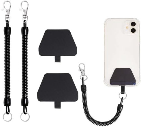 DILYUPE 2pcs Cadena de Teléfono Móvil Cable Espiral Flexible, Llavero Universal con Cordón Compatible con iPhone/Samsung/Huawei (2 Insertos, Negro)