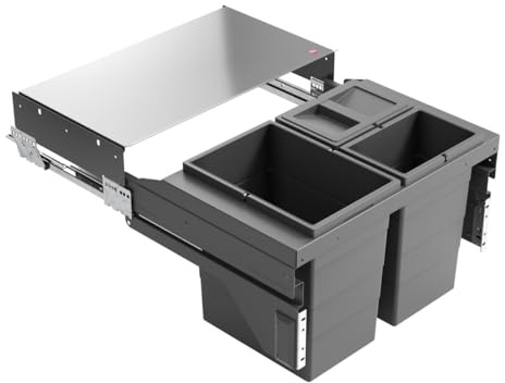 Hailo Abfallsammler 3610961 | Cargo-Soft Mülleimer 3fach Einbau | Abfalleimer Auszug 40L | Dunkelgrau