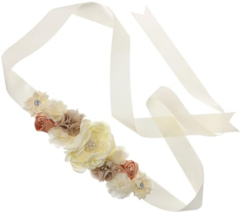 LIFKOME Cintura per Maternità in Poliestere Beige, Fascia Decorativa Fiore e Cristalli, Resistente e Facile da Indossare, per Shower e Feste
