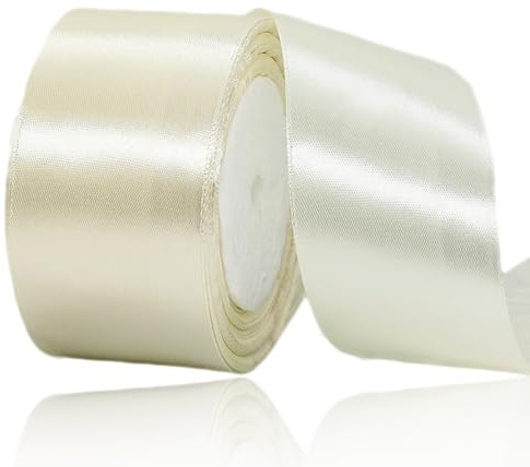 Beige band 50 mm, elfenbensfärgat satintygband 23 meter för hantverk, presentförpackning, blombuketter, ballonger, gör-det-själv-rosetter, bröllopsfest, födelsedagstårtor och juldekorationer