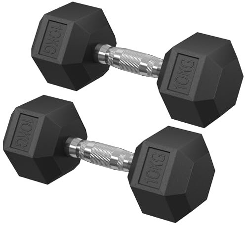 SONGMICS Hantelset, Hanteln 2er Set, Hexagon, Kurzhantel-Set, insgesamt 20 kg, für Workout, Fitnesstraining, Gewichtheben für Zuhause, Fitnessstudio, tintenschwarz SYL010B01