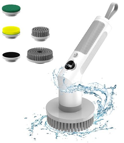 FIVAVA Spazzola per la pulizia elettrica, spazzola per la pulizia domestica con 5 testine sostituibili, Spin Scrubber con 2 modalità di pulizia, spazzola elettrica per bagno cucina auto