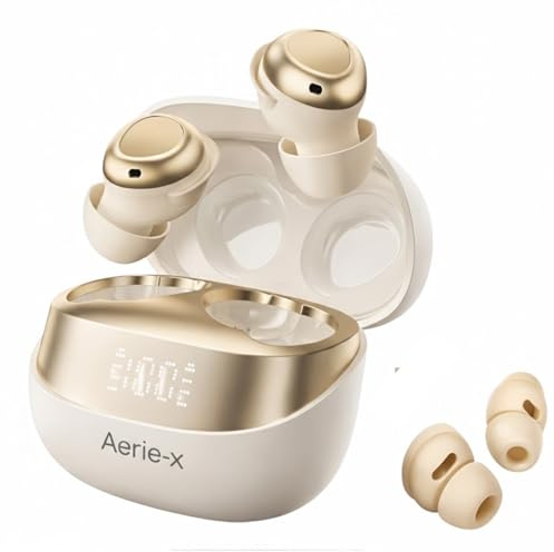 Aerie-x Bluetooth 5.4 Wireless Earbuds with Noise Cancelling Mic, HiFi Stereo Sound, IPX7 Waterproof Sport Earphones, USB-C Fast Charging Case, Comfortable In-Ear Headphones for Side Sleeping