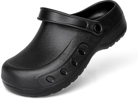 CERYTHRINA Zuecos de jardín para hombre y mujer, ligeros, impermeables, antideslizantes, con correa para el talón, cómodos zapatos de cocina, zapatos de jardín para el día a día, jardín, ocio, Negro