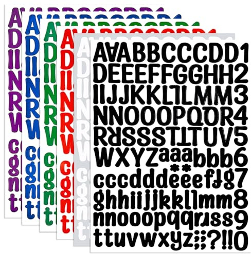 BINLINHONGO 756 Letters Number Stickers, 6 Sheets 1 Inch Self-Adhesive Vinyl Letter Sticker Decals for Scrapbooks, Water Bottles, Signs, Holiday Parties -Multicoloured