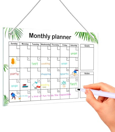 Planificador Mensual para Colgar, Planificador Semanal Borrable, Weekly Planner Pizarra, Pizarra Calendario con Cordón de Nailon, Agenda Mensual para Oficina Escuela Cocin(30 * 20cm, Transparente)