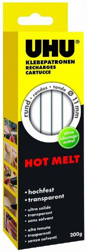 UHU Heißklebepatronen Hot Melt, Transparente Klebepatronen, 11 mm Durchmesser, transparent, 200g