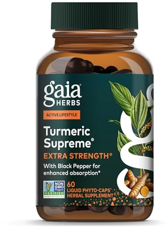 Gaia Herbs Turmeric Supreme Extra Strength - Supports Occasional Discomfort from Normal Wear & Tear* - with Turmeric Curcumin & Black Pepper - 60 Vegan Liquid Phyto-Caps (Up to 60 Servings)