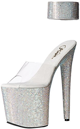 Pleaser Damen Bejeweled-812RS Plateau-Sandalen, Silber (Transparent/silberfarben.), 40 EU