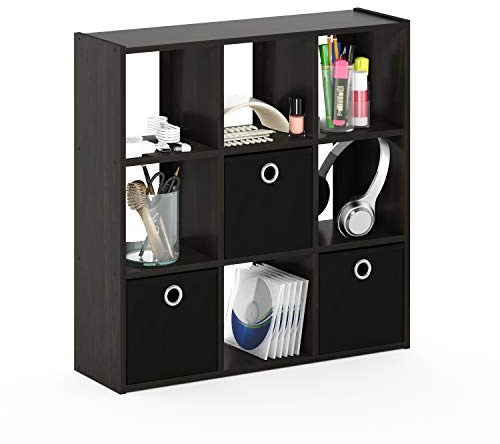 Furinno Simplistic 9-Cube Organizer with Bins, Small Size (Assembled unit dimensions : 7.9D x 26.5W x 26.7H inches), Espresso/Black