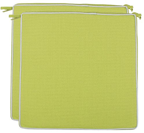 Brandsseller Set de 2 Cojines de asiento 40x40x4 cm – Cojine para silla repelente al Agua y las Manchas con Cintas de Sujeción y Ribete – interior y exterior – Cocina,Terraza, Jardín – Verde