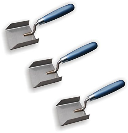 DEWEPRO 3er Set Kantenkelle Für Außenecken 80x83mm – Edelstahl Eckkelle Mit Holzgriff – Rostfreie Stuckateurkelle Zum Verputzen, Spachteln & Trockenbau – Profi Kantenspachtel Für Handwerker