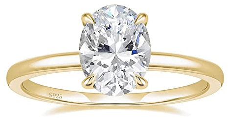 Titaniumcentral Ringe für Damen Silber 925 Solitärring 3CT Oval Zirkonia Verlobungsringe Versprechen Ring Eheringe Rosegold Gold (Gelbgold,55 (17.5))