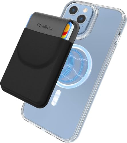 Phelinta Porte Cartes Magnétique Portefeuille Compatible avec MagSafe Wallet pour iPhone 17/Air/16/15/14/13/12 Séries, Porte-Cartes en Cuir avec Rabat, Stockez 5 Cards Cartes