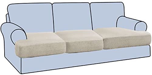 H.VERSAILTEX Stretch 3 Piece T Cushion Sofa Slipcovers Individually Sofa Cushion Covers for 3 Cushion Couch Sofa Seat Cushion Covers with Elastic Bands Featuring Thicker Jacquard Fabric, Island Fossi