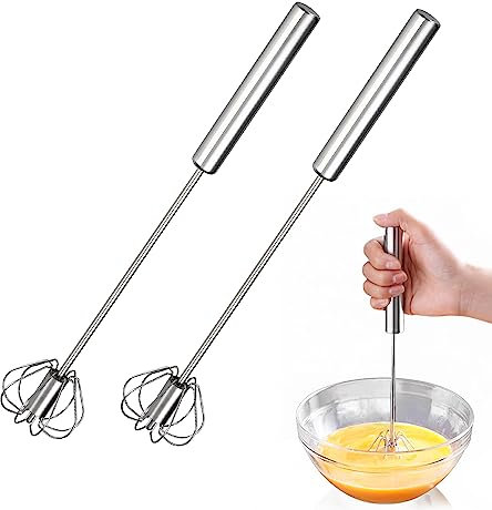 Título: 2 batidores semiautomáticos, batidor de acero inoxidable, utensilios de cocina para hornear, batidor de tipo empuje, adecuado para mezclar batir espumar y agitar