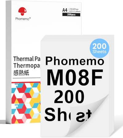 Phomemo M08F Duplex termopapper kompatibelt med Phomemo M08F M08D M832 M832D M833 M834 Q302 och andra A4-termoskrivare, 210 x 297 mm M08F skrivarpapper, 200 ark