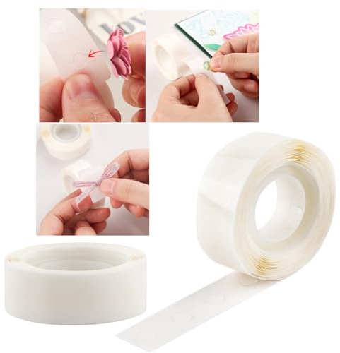 OTCRAFT 600 unidades de 3/16 pulgadas (5 mm), 2 rollos de puntos adhesivos ultrafinos, mini puntos de pegamento extraíbles transparentes, calcomanías de doble cara adhesivas permanentes para globos,
