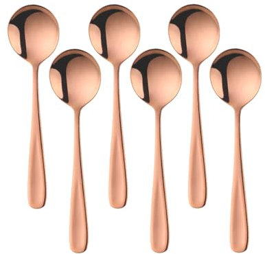 SBOMHS Cucchiaio da tavola in acciaio inox 18/10, 6 cucchiaini da minestra lunghezza 17,5 cm larghezza 4,5 cm cucchiaio da tavola per porridge dessert Soup Spoons (oro rosa)