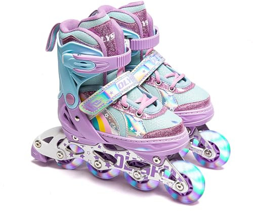 OLYSPM Inliner Kinder für Mädchen und Jungen,Regenbogen-Design,Rollschuhe Kinder in 4 Größen für Drinnen und Draußen