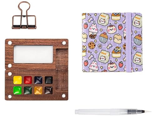 Reise-Farbpalette, tragbares Mini-Aquarell-Paletten-Set, Holzgitter, Farbset, Aquarell-Aquarell-Papierbox, Mini